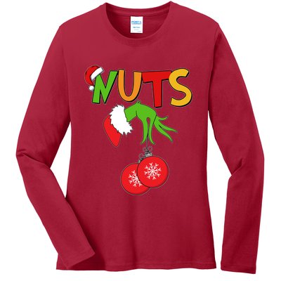 Funny Christmas Nuts Matching Couple Ladies Long Sleeve Shirt