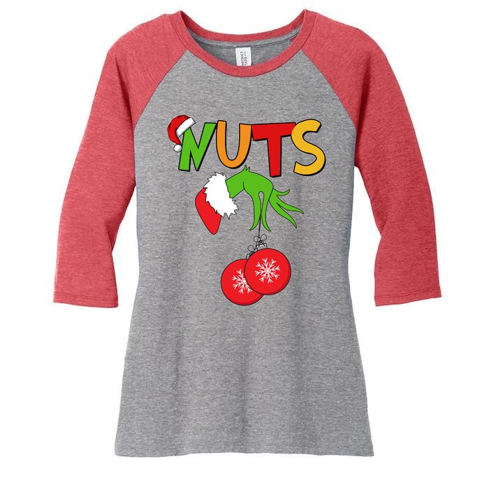 Funny Christmas Nuts Matching Couple Women's Tri-Blend 3/4-Sleeve Raglan Shirt