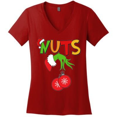 Funny Christmas Nuts Matching Couple Women's V-Neck T-Shirt