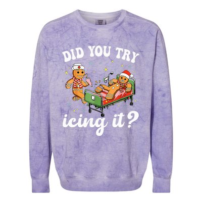 Funny Christmas Nurse Gingerbread Man Did You Try Icing It  Colorblast Crewneck Sweatshirt