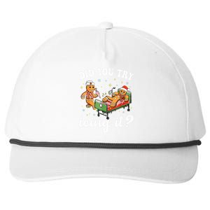 Funny Christmas Nurse Gingerbread Man Did You Try Icing It  Snapback Five-Panel Rope Hat