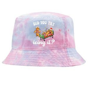 Funny Christmas Nurse Gingerbread Man Did You Try Icing It  Tie-Dyed Bucket Hat