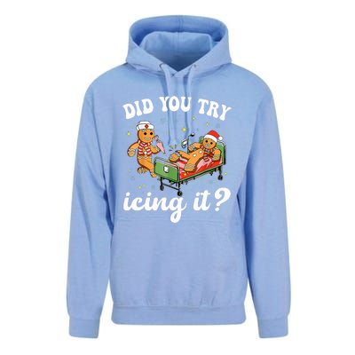 Funny Christmas Nurse Gingerbread Man Did You Try Icing It  Unisex Surf Hoodie