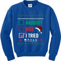 Funny Christmas Nice Naughty I Tried Ugly Red Plaid Gift Kids Sweatshirt