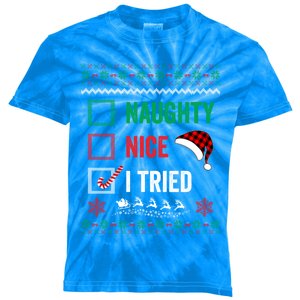 Funny Christmas Nice Naughty I Tried Ugly Red Plaid Gift Kids Tie-Dye T-Shirt