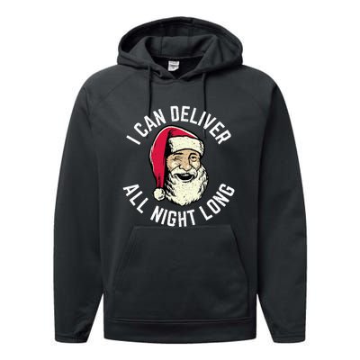 Funny Christmas Naughty Santa I Can Deliver All Night Long Performance Fleece Hoodie