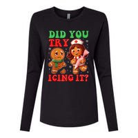 Funny Christmas Nurse Did You Try Icing It Gingerbread Man Womens Cotton Relaxed Long Sleeve T-Shirt