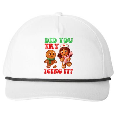 Funny Christmas Nurse Did You Try Icing It Gingerbread Man Snapback Five-Panel Rope Hat