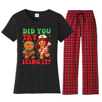 Funny Christmas Nurse Did You Try Icing It Gingerbread Man Women's Flannel Pajama Set