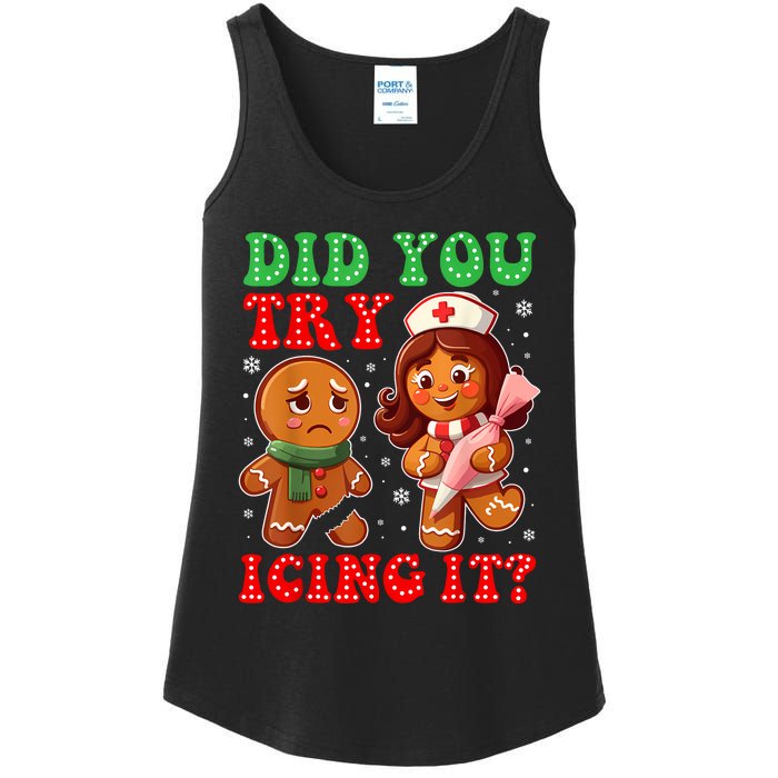 Funny Christmas Nurse Did You Try Icing It Gingerbread Man Ladies Essential Tank