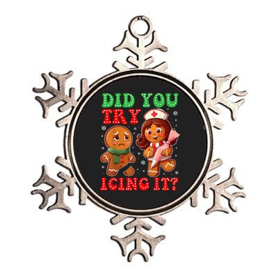 Funny Christmas Nurse Did You Try Icing It Gingerbread Man Metallic Star Ornament