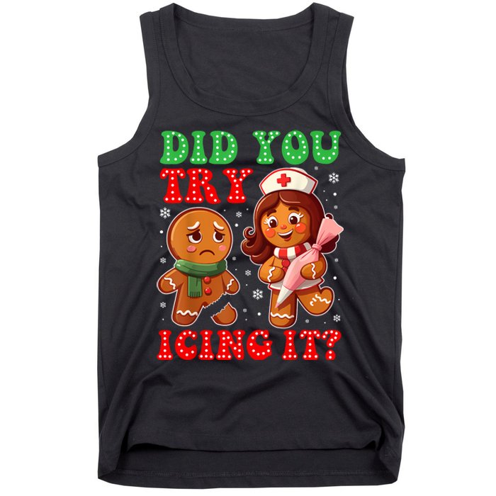 Funny Christmas Nurse Did You Try Icing It Gingerbread Man Tank Top