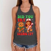 Funny Christmas Nurse Did You Try Icing It Gingerbread Man Women's Knotted Racerback Tank