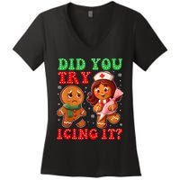 Funny Christmas Nurse Did You Try Icing It Gingerbread Man Women's V-Neck T-Shirt