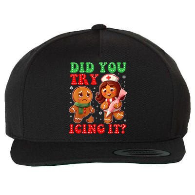 Funny Christmas Nurse Did You Try Icing It Gingerbread Man Wool Snapback Cap