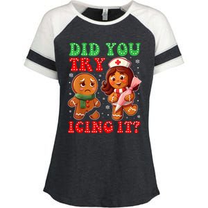 Funny Christmas Nurse Did You Try Icing It Gingerbread Man Enza Ladies Jersey Colorblock Tee