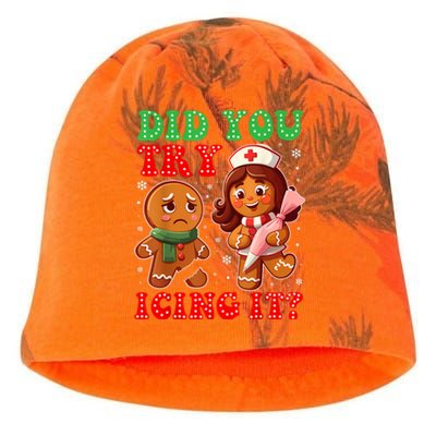 Funny Christmas Nurse Did You Try Icing It Gingerbread Man Kati - Camo Knit Beanie