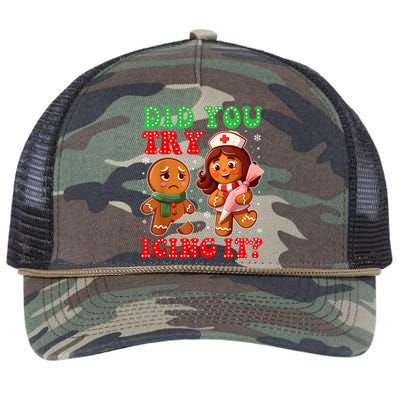 Funny Christmas Nurse Did You Try Icing It Gingerbread Man Retro Rope Trucker Hat Cap