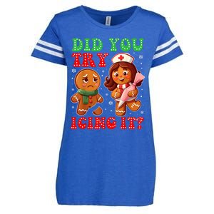 Funny Christmas Nurse Did You Try Icing It Gingerbread Man Enza Ladies Jersey Football T-Shirt