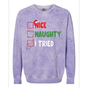 Funny Christmas Nice Naughty I Tried Holiday Xmas 2024 Colorblast Crewneck Sweatshirt