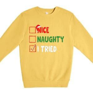 Funny Christmas Nice Naughty I Tried Holiday Xmas 2024 Premium Crewneck Sweatshirt