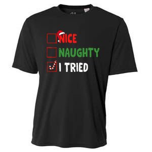 Funny Christmas Nice Naughty I Tried Holiday Xmas 2024 Cooling Performance Crew T-Shirt