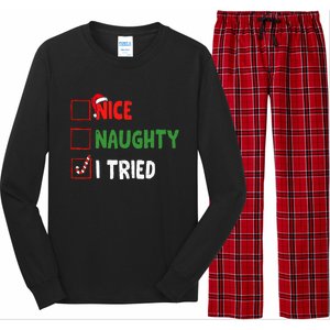 Funny Christmas Nice Naughty I Tried Holiday Xmas 2024 Long Sleeve Pajama Set