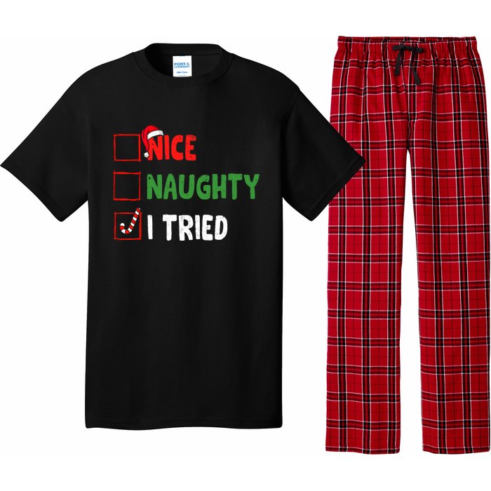 Funny Christmas Nice Naughty I Tried Holiday Xmas 2024 Pajama Set