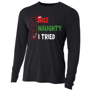 Funny Christmas Nice Naughty I Tried Holiday Xmas 2024 Cooling Performance Long Sleeve Crew