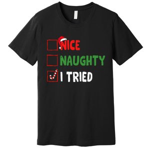 Funny Christmas Nice Naughty I Tried Holiday Xmas 2024 Premium T-Shirt