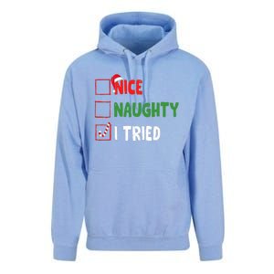 Funny Christmas Nice Naughty I Tried Holiday Xmas 2024 Unisex Surf Hoodie