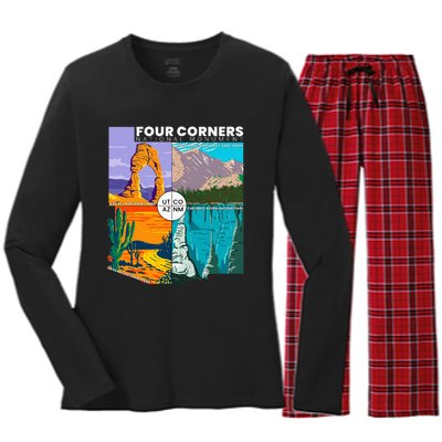 Four Corners National Monument With National Parks Women's Long Sleeve Flannel Pajama Set 