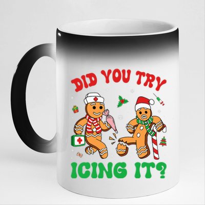 Funny Christmas Nurse Did You Try Icing It Gingerbread Man 11oz Black Color Changing Mug