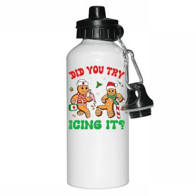 Funny Christmas Nurse Did You Try Icing It Gingerbread Man Aluminum Water Bottle