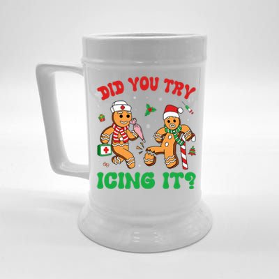 Funny Christmas Nurse Did You Try Icing It Gingerbread Man Beer Stein