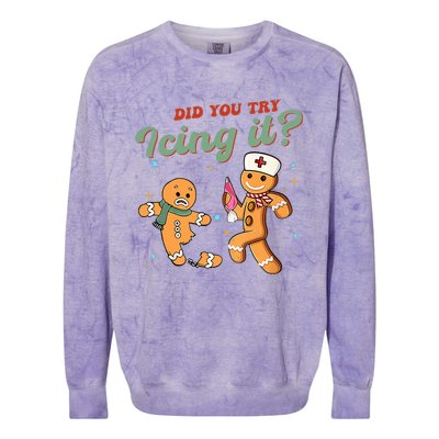 Funny Christmas Nurse Did You Try Icing It Gingerbread Man Colorblast Crewneck Sweatshirt