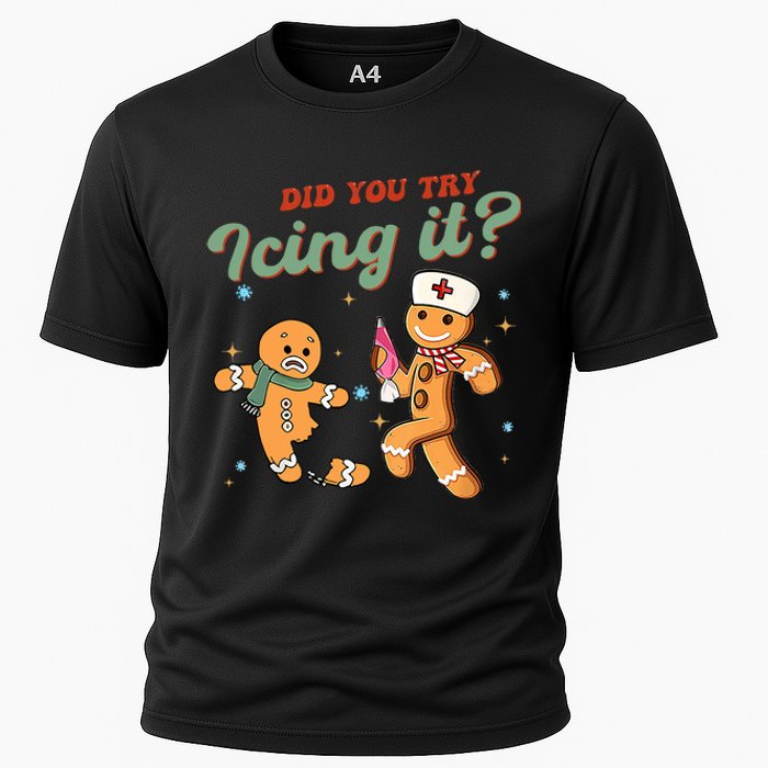 Funny Christmas Nurse Did You Try Icing It Gingerbread Man Cooling Performance Crew T-Shirt