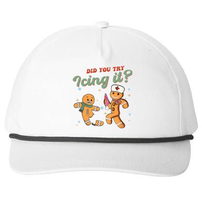 Funny Christmas Nurse Did You Try Icing It Gingerbread Man Snapback Five-Panel Rope Hat