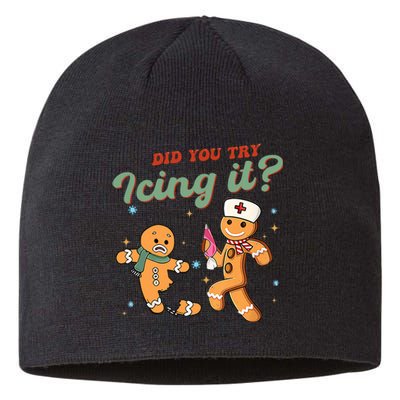 Funny Christmas Nurse Did You Try Icing It Gingerbread Man Sustainable Beanie