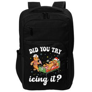 Funny Christmas Nurse Gingerbread Man Did You Try Icing It Impact Tech Backpack