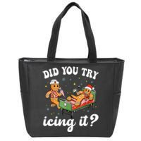 Funny Christmas Nurse Gingerbread Man Did You Try Icing It Zip Tote Bag