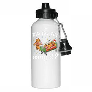 Funny Christmas Nurse Gingerbread Man Did You Try Icing It Aluminum Water Bottle