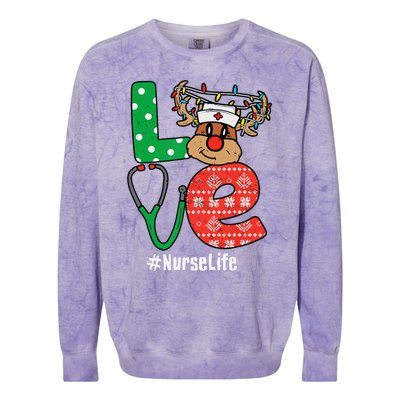 Funny Christmas Nurse Stethoscope Christmas Reindeer Nurse Colorblast Crewneck Sweatshirt