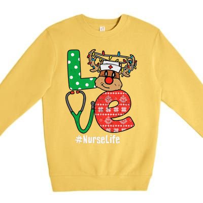 Funny Christmas Nurse Stethoscope Christmas Reindeer Nurse Premium Crewneck Sweatshirt