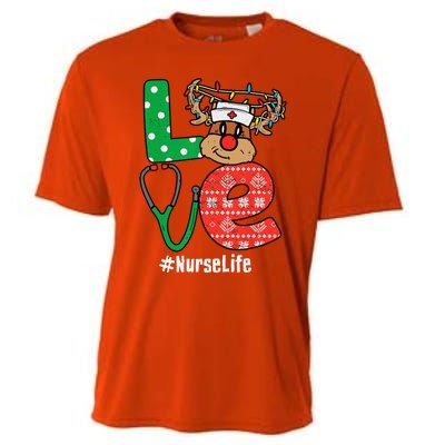 Funny Christmas Nurse Stethoscope Christmas Reindeer Nurse Cooling Performance Crew T-Shirt