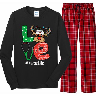 Funny Christmas Nurse Stethoscope Christmas Reindeer Nurse Long Sleeve Pajama Set