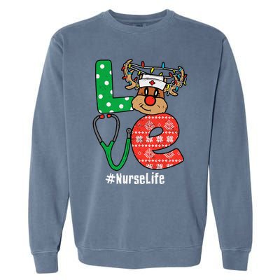 Funny Christmas Nurse Stethoscope Christmas Reindeer Nurse Garment-Dyed Sweatshirt