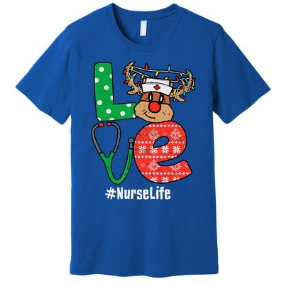 Funny Christmas Nurse Stethoscope Christmas Reindeer Nurse Premium T-Shirt