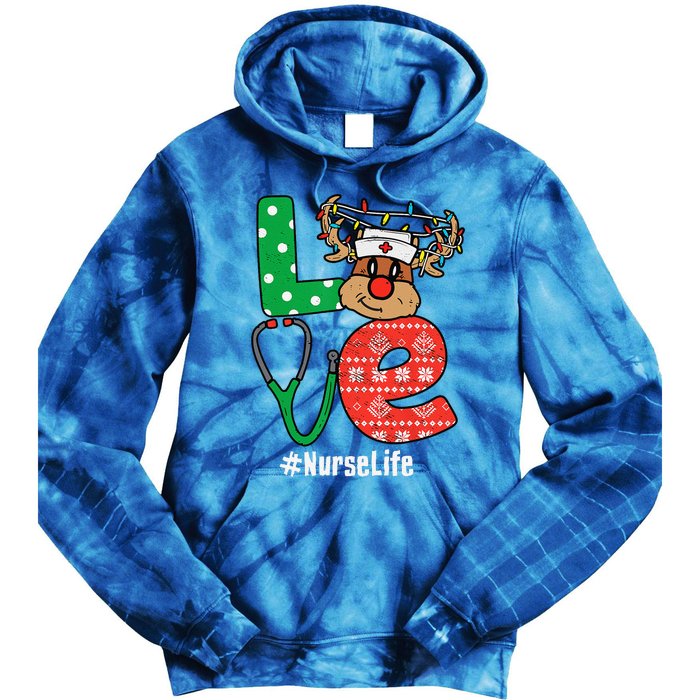 Funny Christmas Nurse Stethoscope Christmas Reindeer Nurse Tie Dye Hoodie