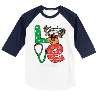 Funny Christmas Nurse Stethoscope Christmas Reindeer Nurse Baseball Sleeve Shirt